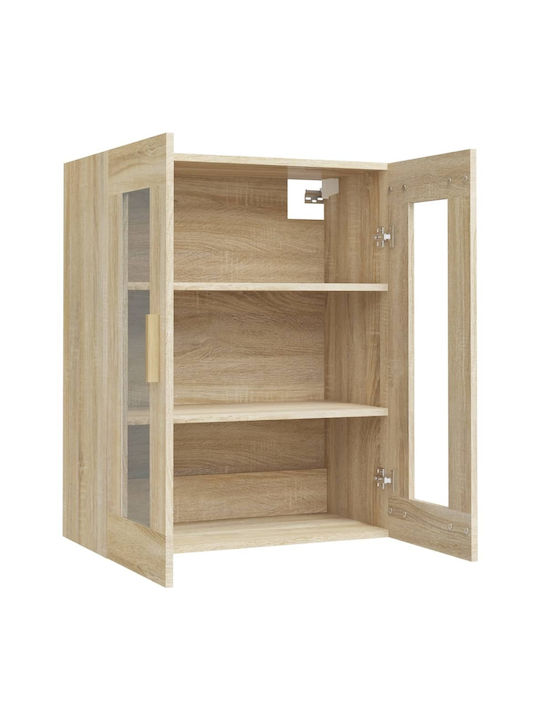 Wall Living Room Display Cabinet made of Particleboard with Glass Beige 69.5x34x90cm