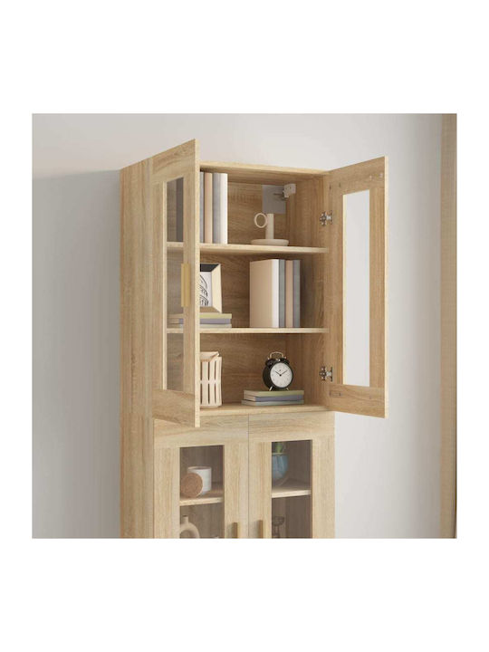 Wall Living Room Display Cabinet made of Particleboard with Glass Beige 69.5x34x90cm