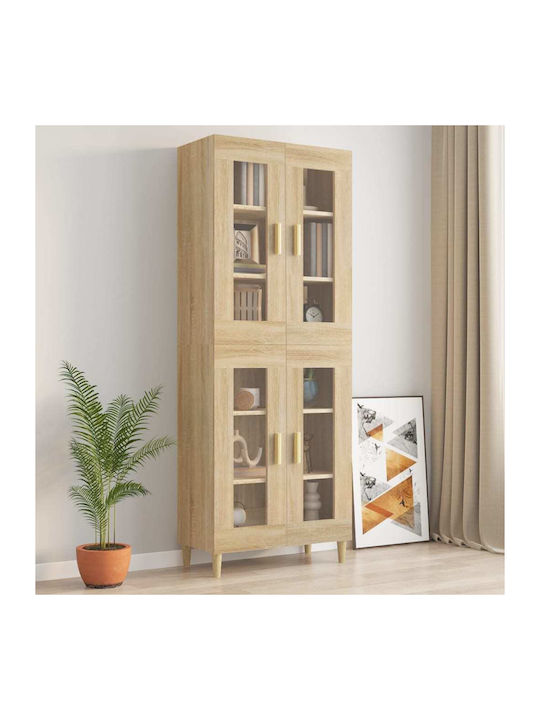 Wall Living Room Display Cabinet made of Particleboard with Glass Beige 69.5x34x90cm