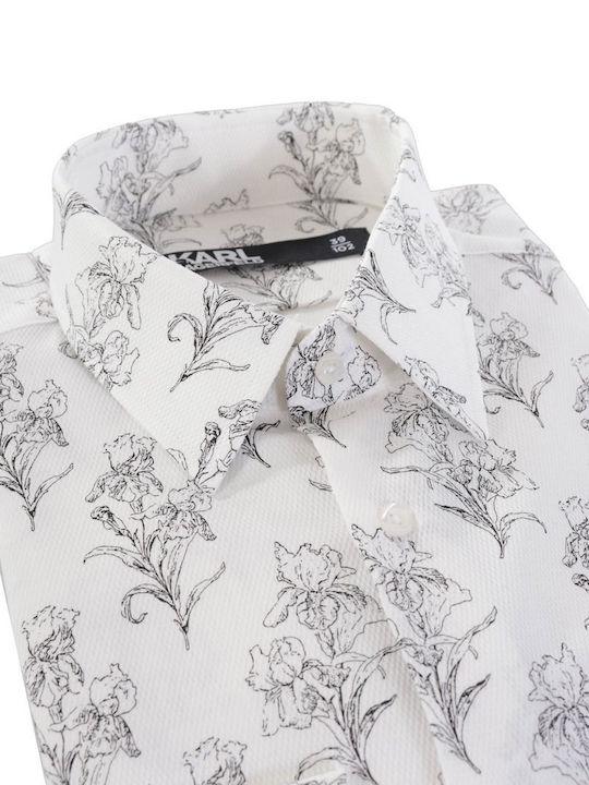 Long-sleeved Cotton Shirt Floral Gray