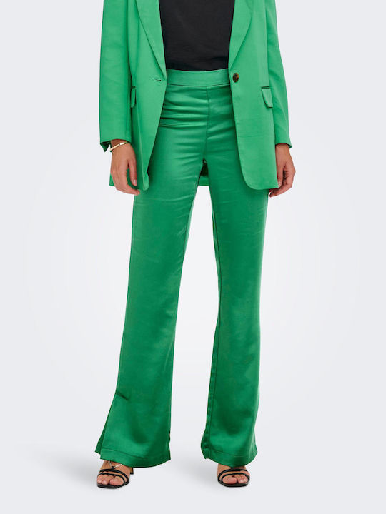 Slit Women's Fabric Trousers Flared Slim Fit Green