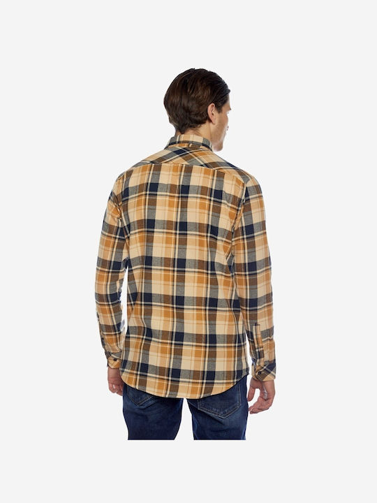 Brokers Jeans Men's Shirt Long Sleeve Checked Ochre