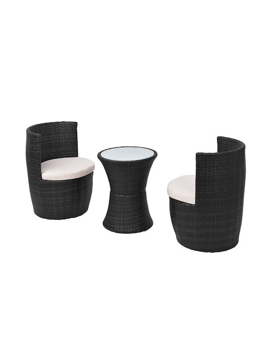 vidaXL Garden & Outdoor Furniture Sets Living Room Set Pieces Small Balcony Black with Pillows 3 Pieces