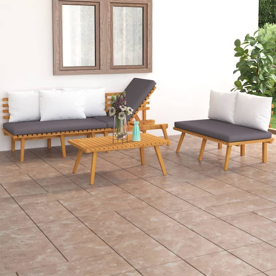 Set Camera De Zi Pentru Exterior 3 Piese Din Acacia Cu Perne