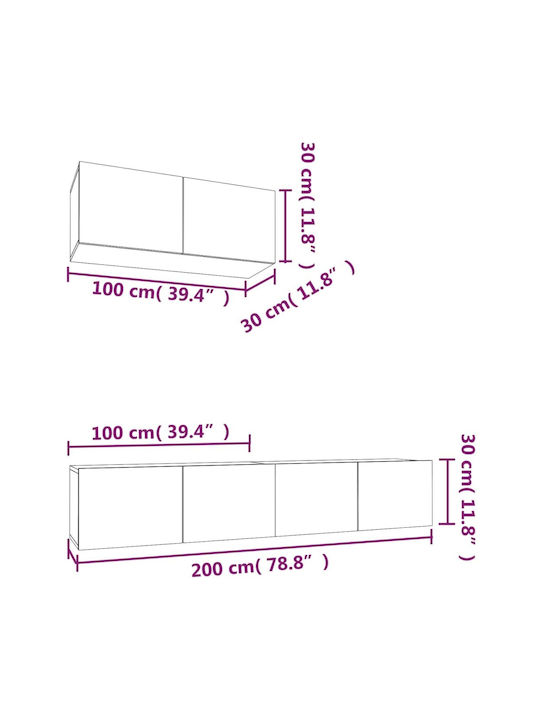 Living Room TV Unit White 3pcs L100xW30xH30cm