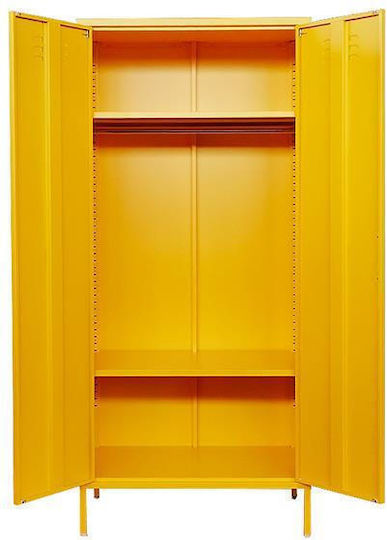 Double Door Wardrobe Metallic with 2 Shelves Yellow 76x50x170cm