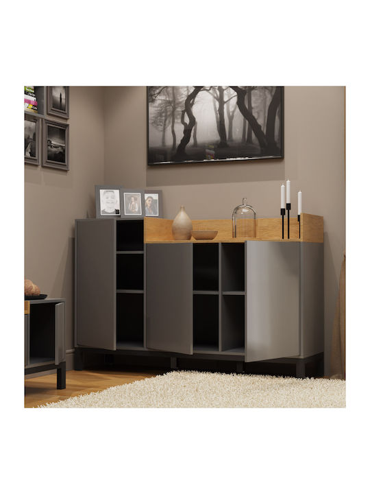 Sideboard Beril made of Wood & Metal Ανθρακί / Χρυσό Δρυς 155.1x42x98.6cm