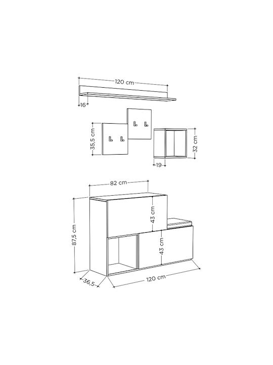 Holdon Eingangsmöbel mit Garderobe / Schuhschrank & Bank 120x36.5x87.5cm