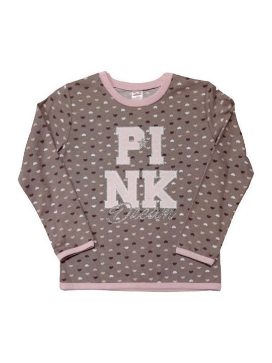 Minerva Παιδική Πιτζάμα Χειμωνιάτικη Καφέ PINK DREAM Minerva Παιδική Πιτζάμα Χειμωνιάτικη Καφέ PINK DREAM