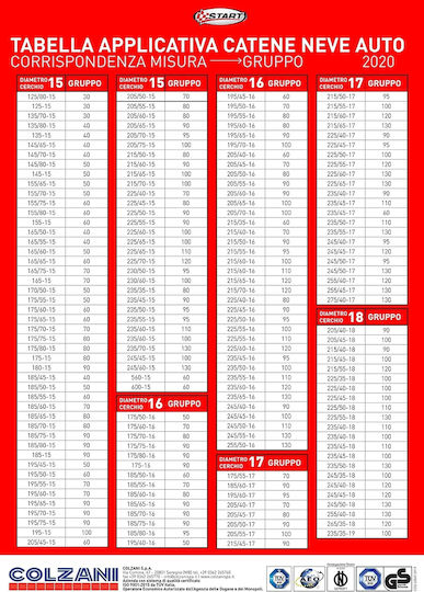 Colzani Group 80 Start Αντιολισθητικές Αλυσίδες Πάχους 9mm Επιβατικού Αυτοκινήτου 2τμχ