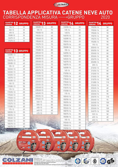 Colzani Group 80 Start Αντιολισθητικές Αλυσίδες Πάχους 9mm Επιβατικού Αυτοκινήτου 2τμχ