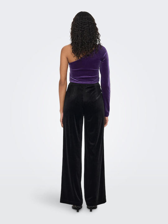 Only Women's Crop Top Velvet with One Shoulder Purple