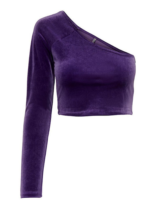 Women's Crop Top Off-Shoulder Velvet with One Shoulder Purple