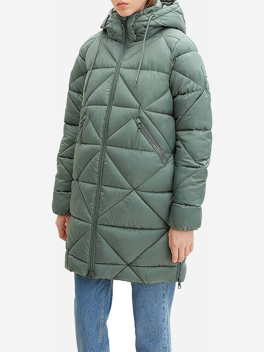 Μακρύ Γυναικείο Puffer Μπουφάν για Χειμώνα Πράσινο