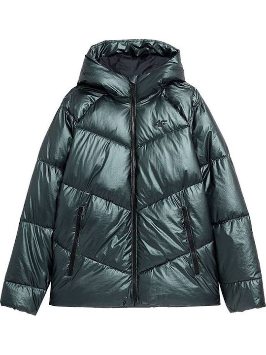 Women's Short Puffer Jacket for Winter Green