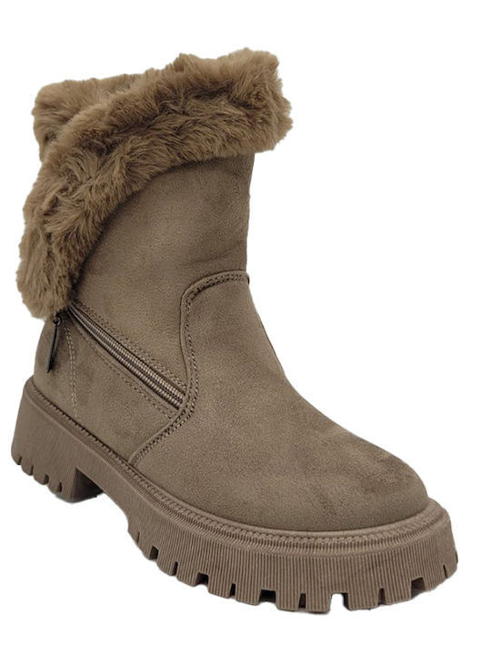 Verde Women's Ankle Boots with Fur Beige