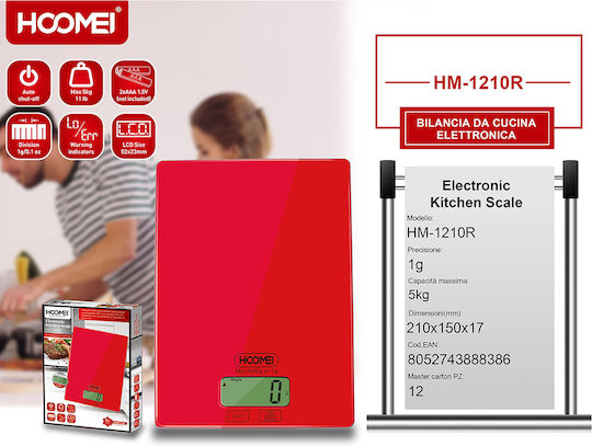 Hoomei HM-1210R Ψηφιακή Ζυγαριά Κουζίνας έως 5kg Κόκκινη