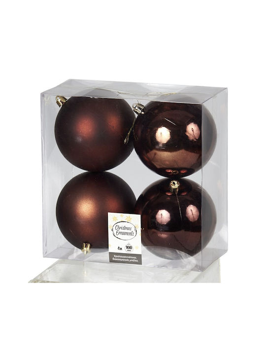 TnS Christmas Plastic Ball Ornament Brown 10x10cm 4pcs