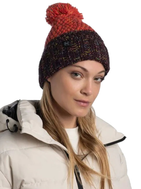 Buff Pom Pom Beanie Frauen Fleece Beanie mit Strickmuster in Rot Farbe