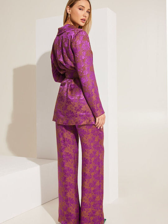 Amour Women's High-waisted Fabric Trousers Straight Line Fuchsia