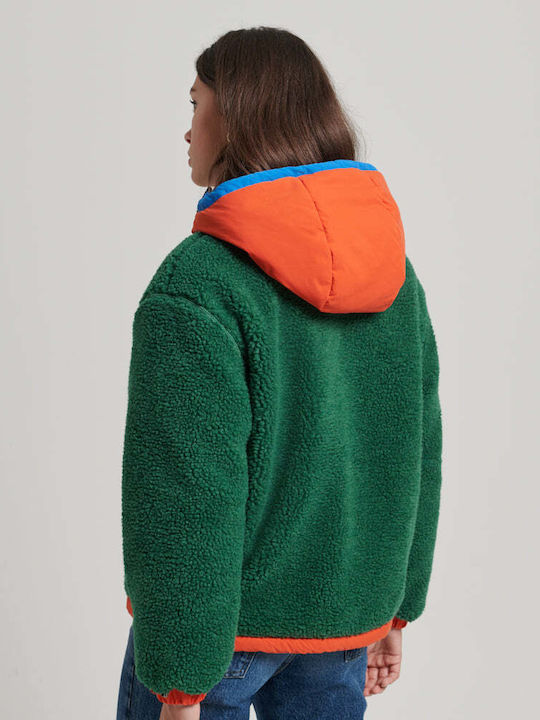 Superdry Vintage Κοντό Γυναικείο Μπουφάν για Χειμώνα Πράσινο