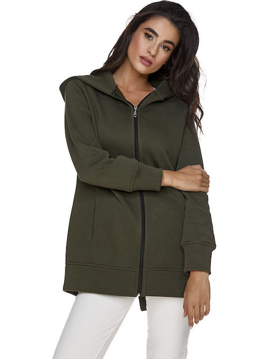 Long Women's Sweatshirt Jacket Khaki