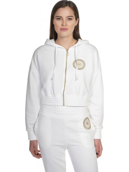 Cropped Women's Sweatshirt Jacket Hooded White