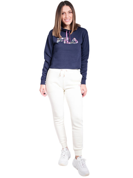 Lucy Cropped Γυναικείο Φούτερ με Κουκούλα Navy Μπλε