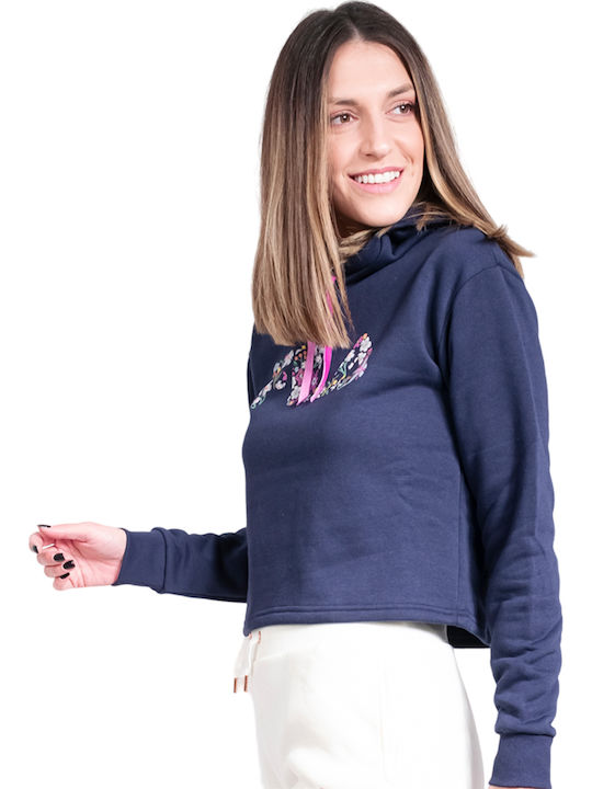 Lucy Cropped Γυναικείο Φούτερ με Κουκούλα Navy Μπλε