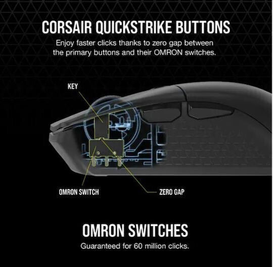 Corsair Katar Elite Безжична RGB Геймърска Мишка 26000 DPI Черен
