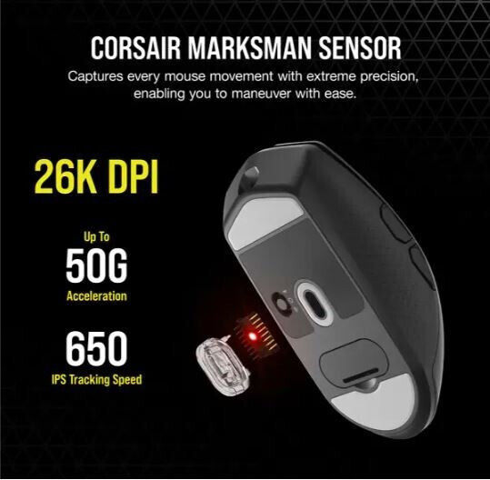 Corsair Katar Elite Безжична RGB Геймърска Мишка 26000 DPI Черен