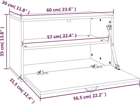 Dulap Suspendat pentru Sufragerie din Lemn Masiv Gri 60x30x35 cm