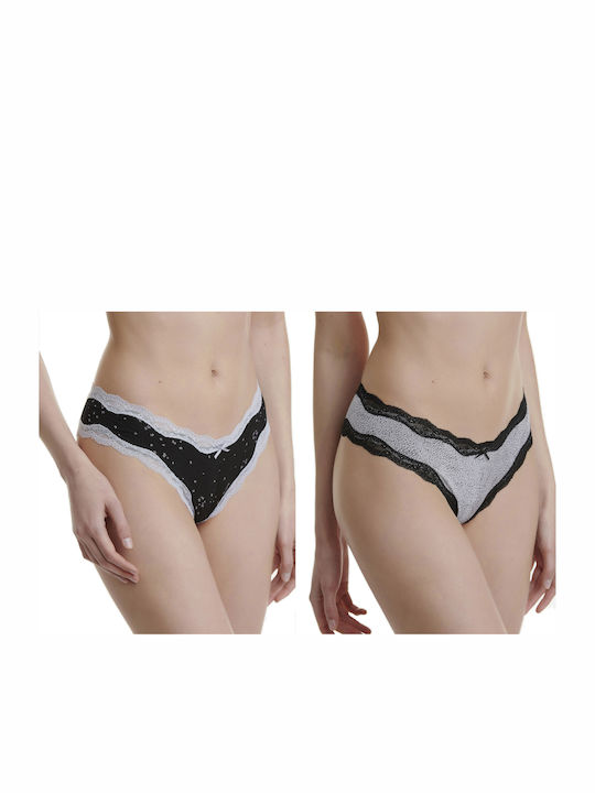 Bamboo Femei Brazilia 2Pack cu Dantelă Negre