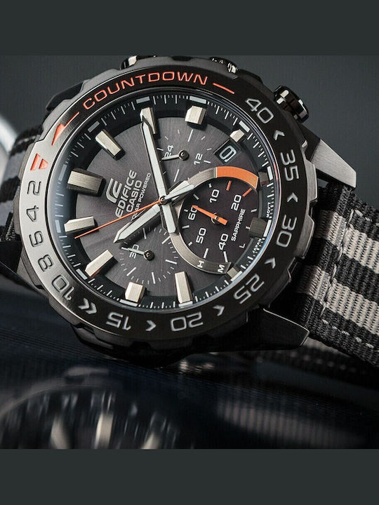 Casio Edifice Ανδρικό Ρολόι 47mm Χρονογράφος Solar με Υφασμάτινο Λουράκι