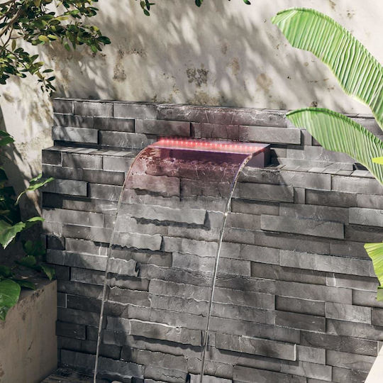 vidaXL Pool Waterfall with LED Lighting 8x45x21cm Silver