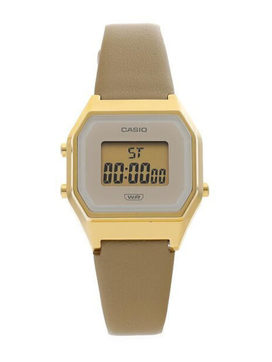 Casio Vintage Ψηφιακό Γυναικείο Ρολόι 28.6mm Χρονογράφος Μπαταρίας με Μπεζ Δερμάτινο Λουράκι