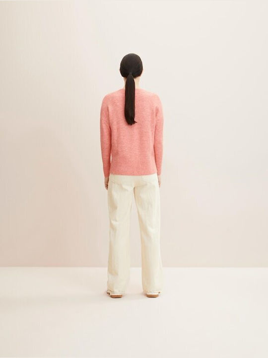 Tom Tailor Women's Long Sleeve Sweater with V Neckline Peach Pink Melange