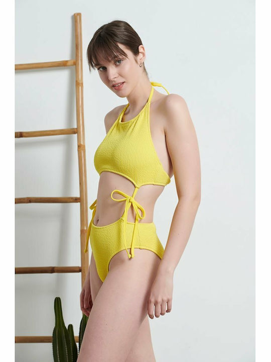 Costum de baie întreg cu decupaje Galben