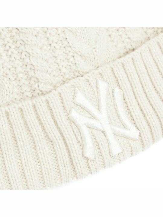 Knit Neyyan Pom Pom Beanie Frauen Beanie mit Strickmuster in Beige Farbe