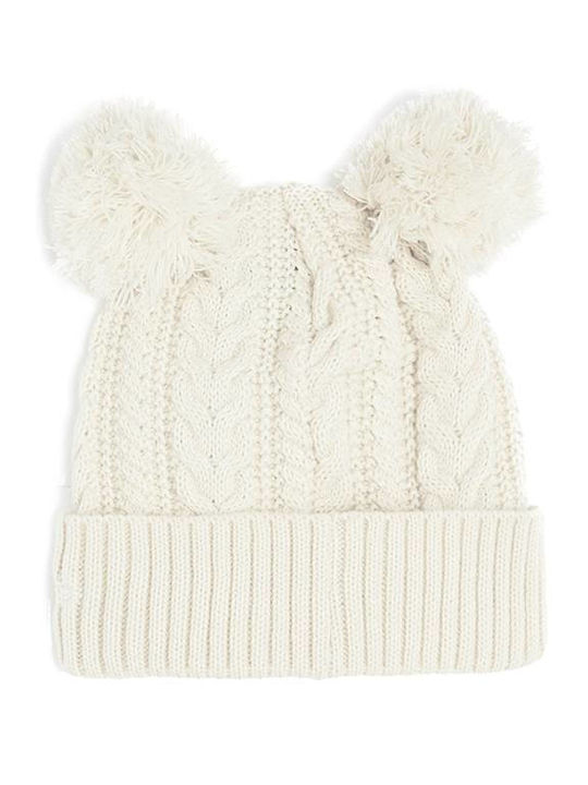 Knit Neyyan Pom Pom Beanie Frauen Beanie mit Strickmuster in Beige Farbe