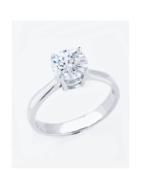 Single stone ring SOLEDOR by the serie Eden made of 14K white gold with cubic zirconia (No 53)