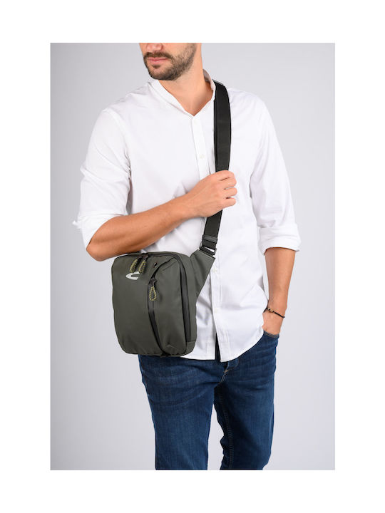 Camel Active Fabric Shoulder / Crossbody Bag Palermo with Zipper, Internal Compartments & Adjustable Strap Khaki 21x5x27cm