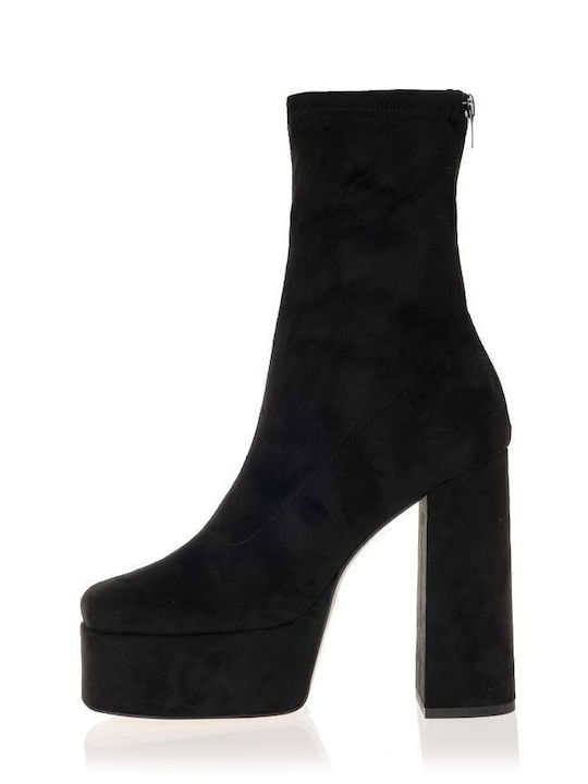 Suede Women's Ankle Boots with High Heel Black