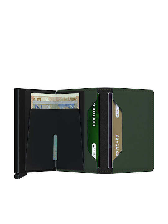 Slimwallet Matte Leather Men's Wallet Cards with Slide Mechanism Green/Black