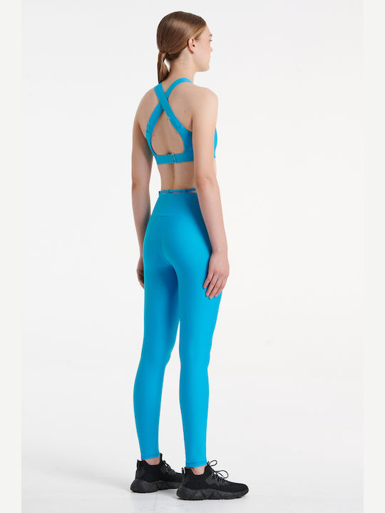 SugarFree Women's Long Training Legging High Waisted Fluo Turquoise