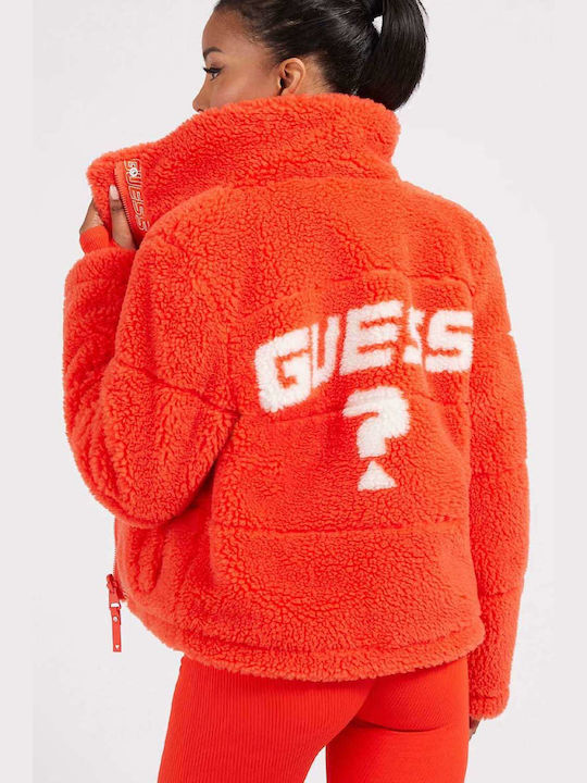 Guess Women's Short Puffer Jacket Double Sided for Winter Orange
