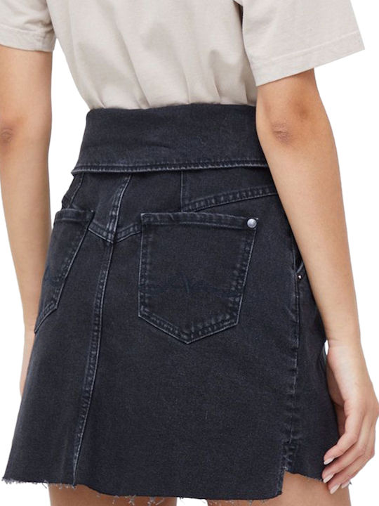 Pepe Jeans Kaz Reclaim Denim High Waist Midi Skirt in Black color