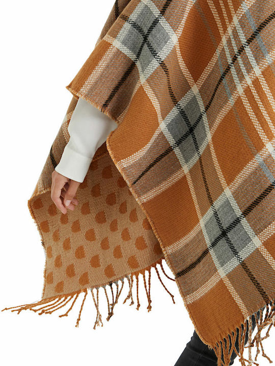 Checks Women's Poncho with Zipper Orange