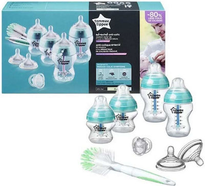 Tommee Tippee Plastic Bottle Set Advanced Comfort Vented Bottle Starter Kit Anti-Colic with Silicone Nipple for 0+, 0+ m, months Turquoise 260ml 8pcs