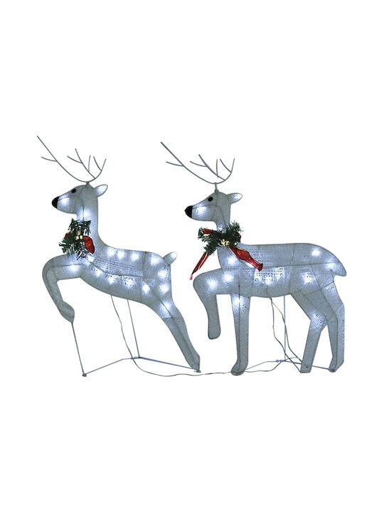 vidaXL Christmas Metal Illuminated Reindeer Figure White 2pcs